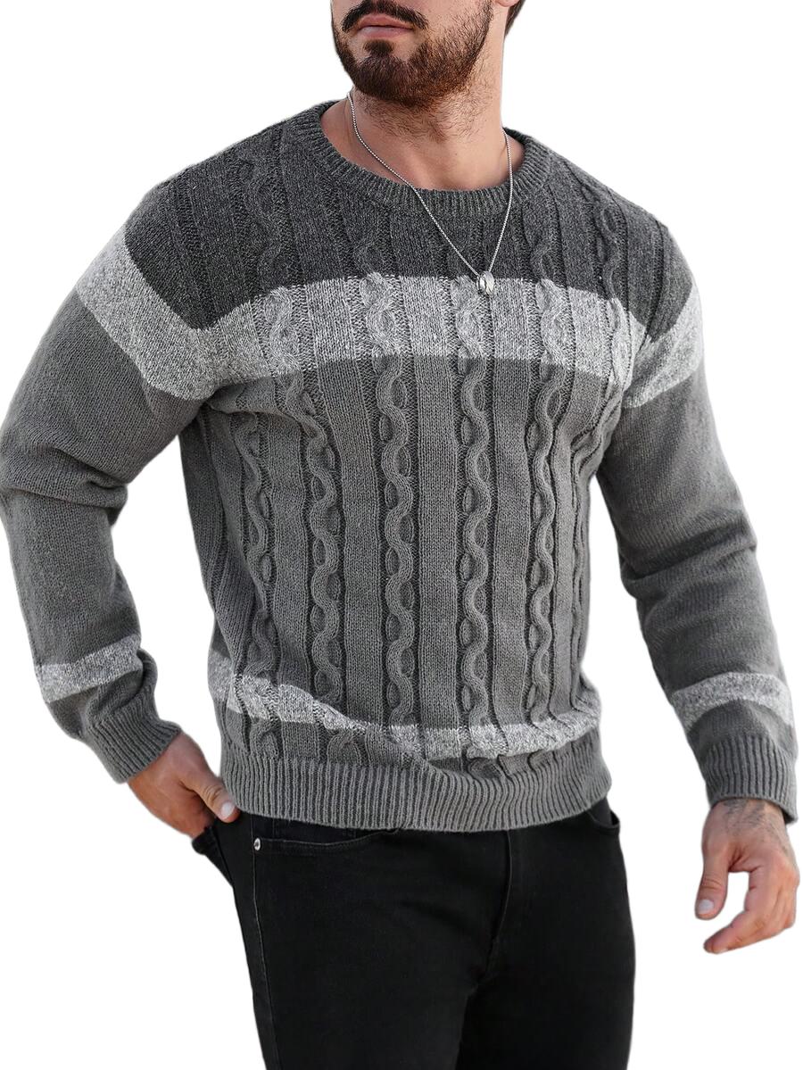 MĘSKI SWETER CASUALOWY Z OKRĄGŁYM DEKOLTEM