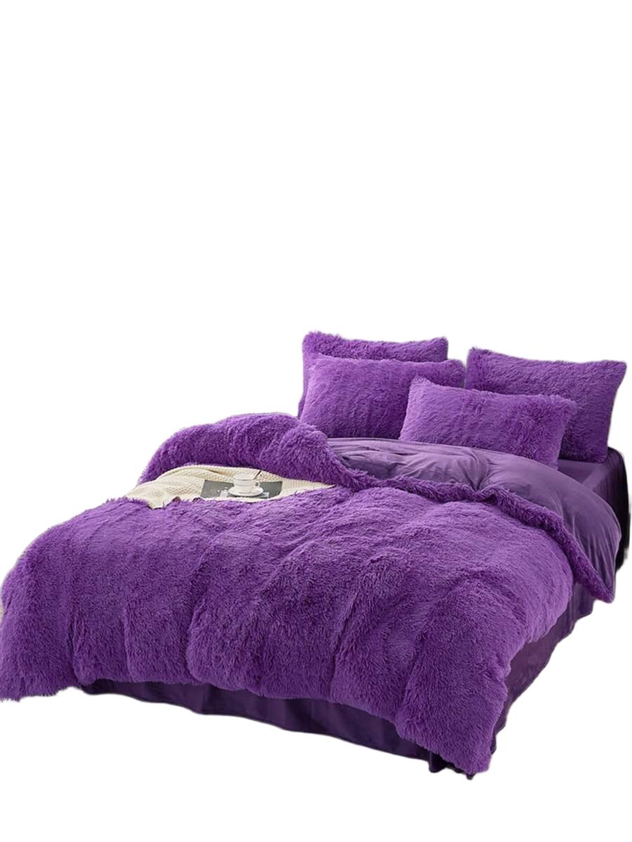 fioletowy fluffy komplet pościeli 