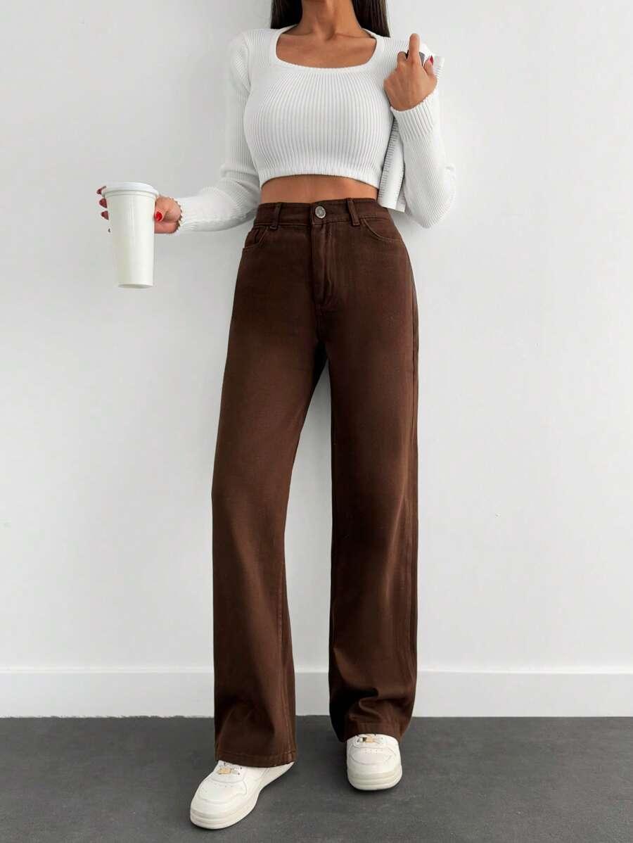 BRĄZOWE SPODNIE JEANS