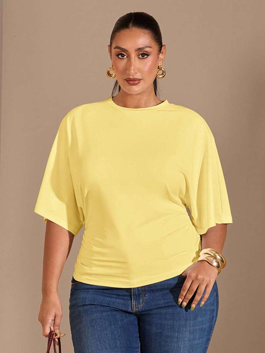 ŻÓŁTY T-SHIRT OKRĄGŁY DEKOLT