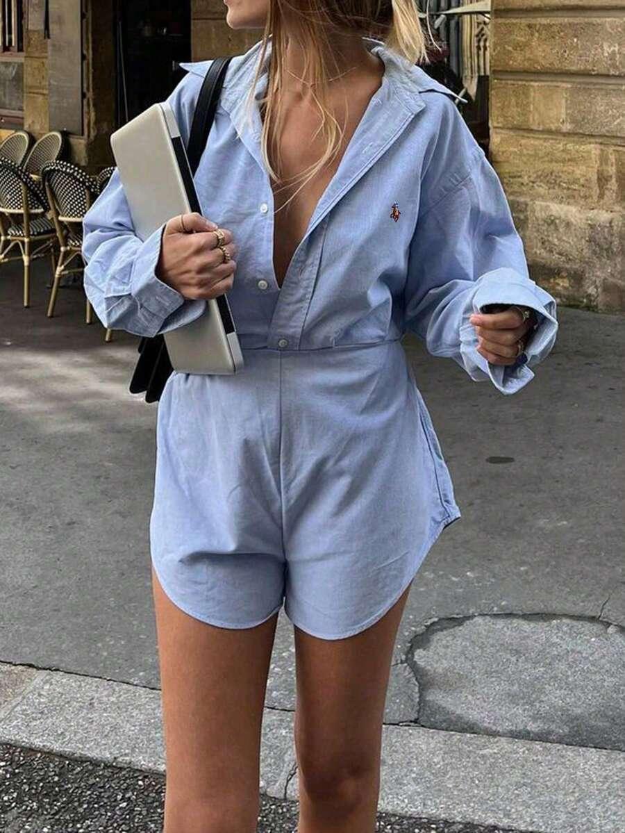 niebieski kombinezon casual