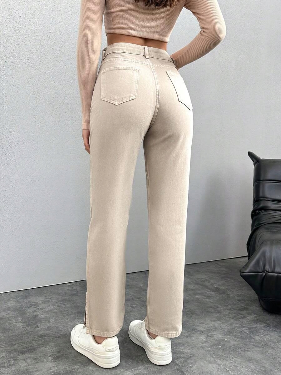 BEŻOWE SPODNIE JEANS