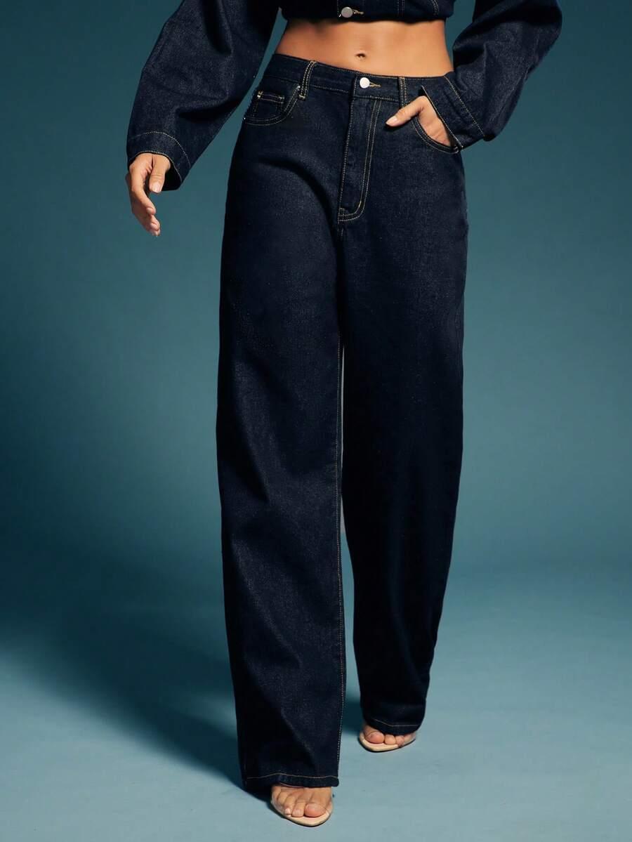 GRANATOWE SPODNIE JEANS