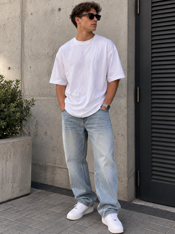 BAWEŁNIANY KLASYCZNY BIAŁY T-SHIRT NADRUK KYOTO