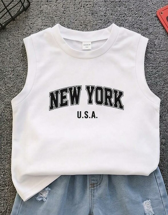 biała koszulka bez rękawów nadruk  new york