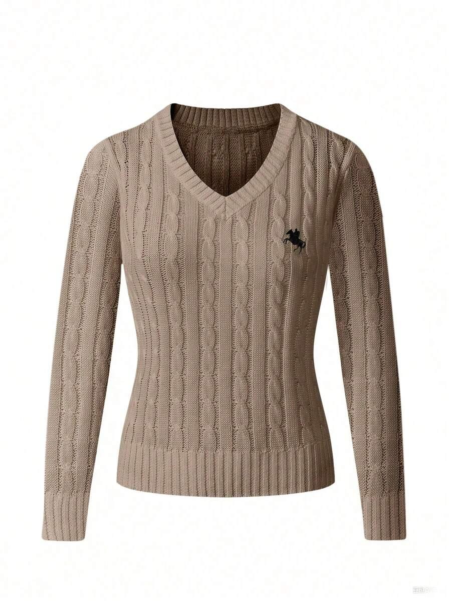 BEŻOWY SWETER V-NECK
