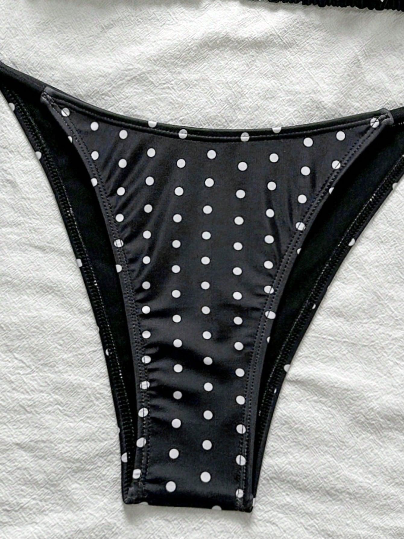 czarny dół od bikini groszki