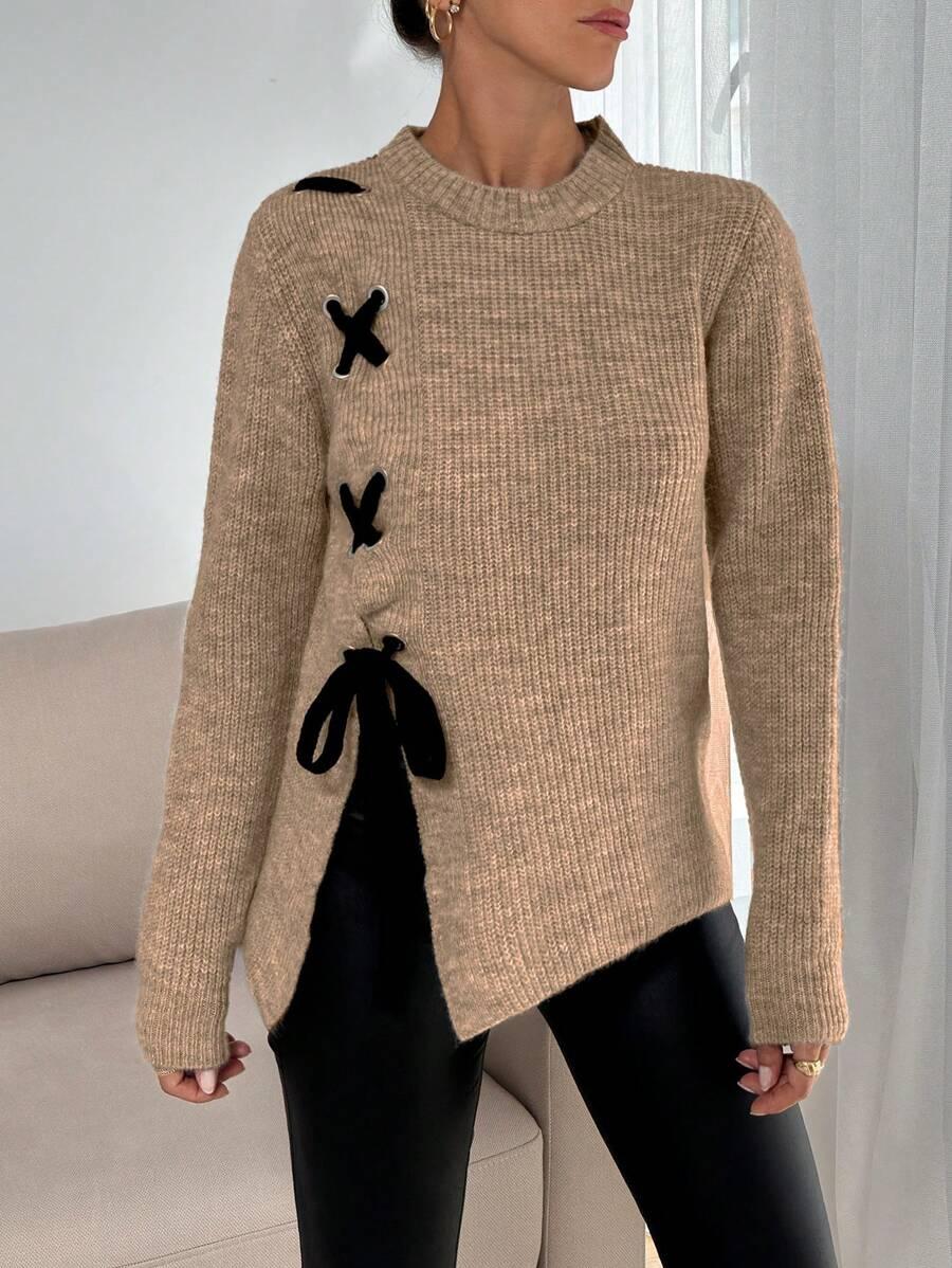 BEŻOWY SWETER WIĄZANIE