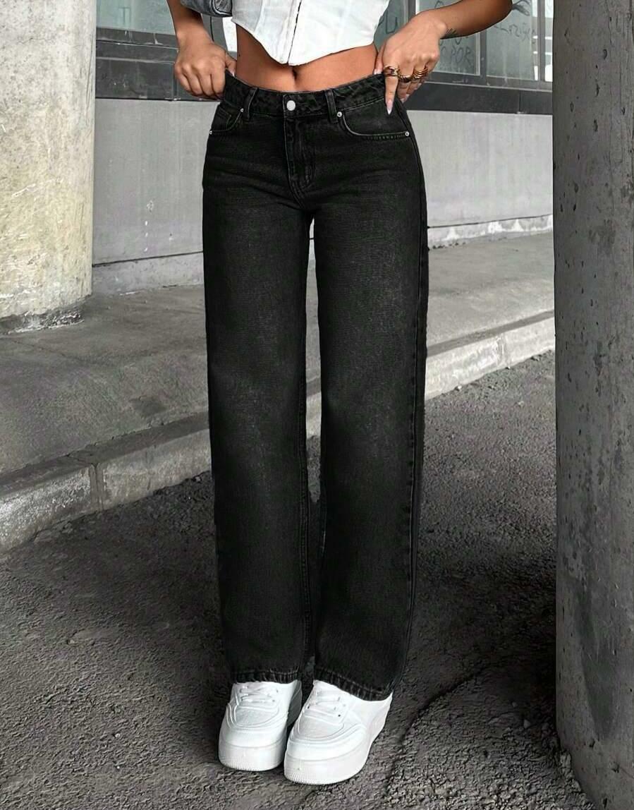 CZARNE PROSTE SPODNIE JEANS