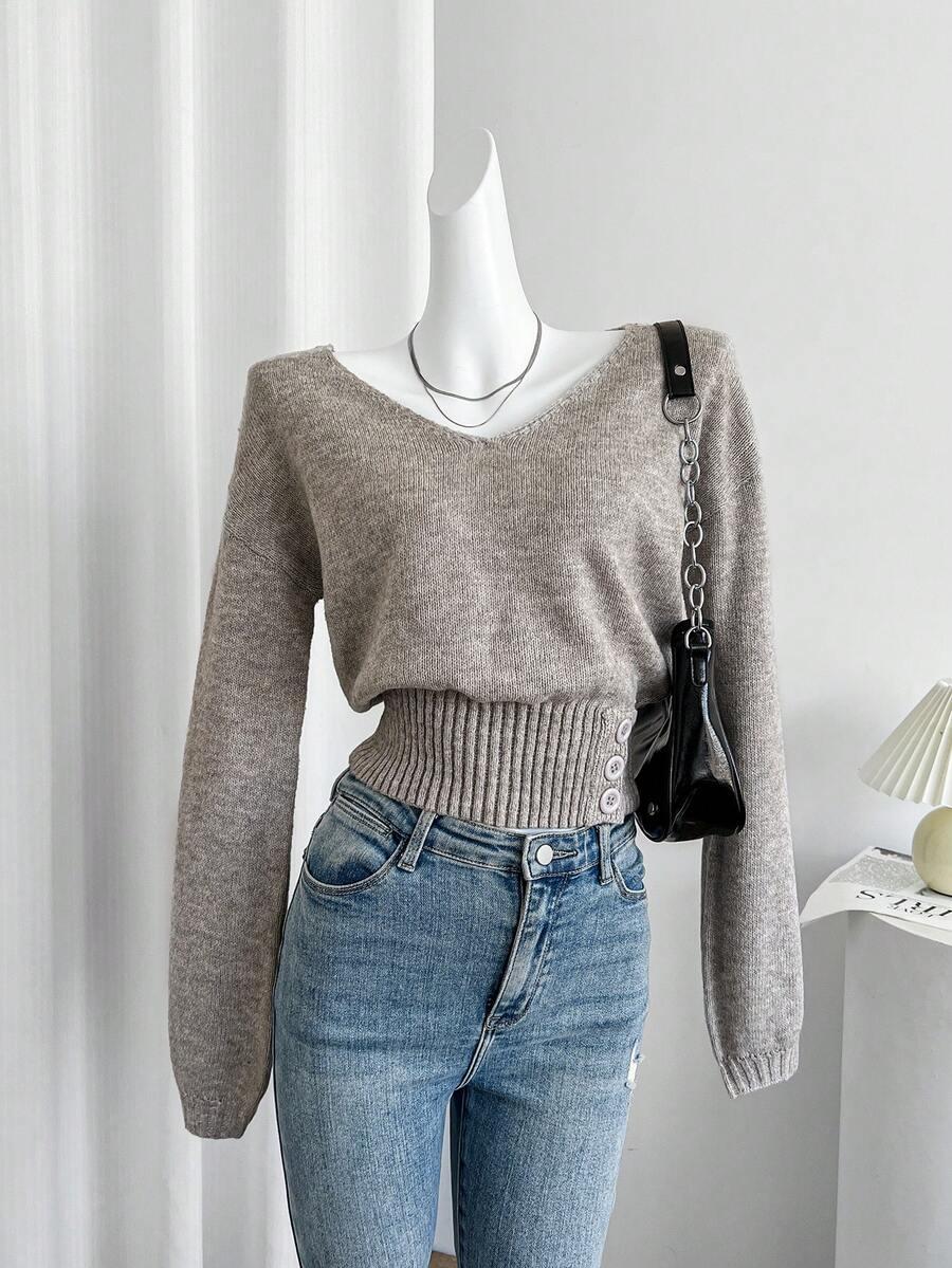 SWETER V-NECK DŁUGI RĘKAW