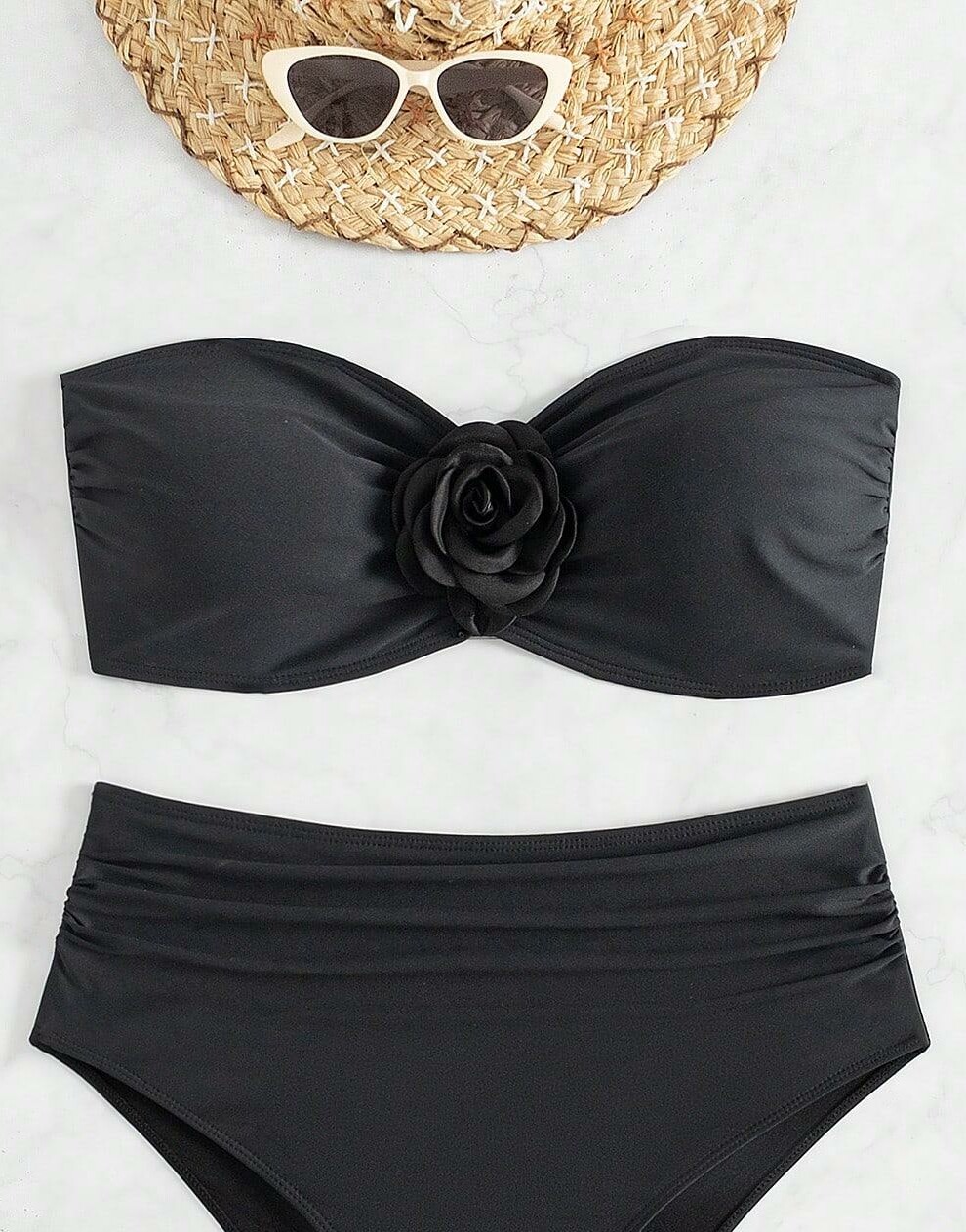 czarna góra od bikini kwiat 3d