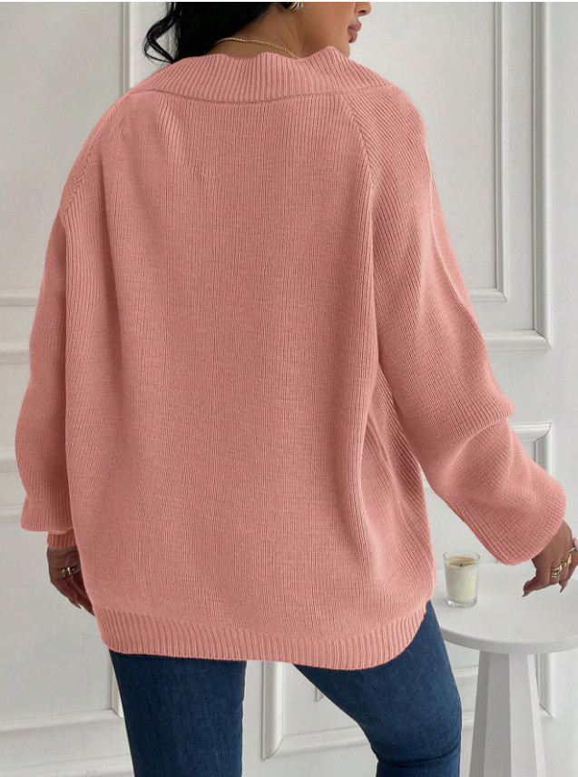 RÓŻOWY SWETER V-NECK