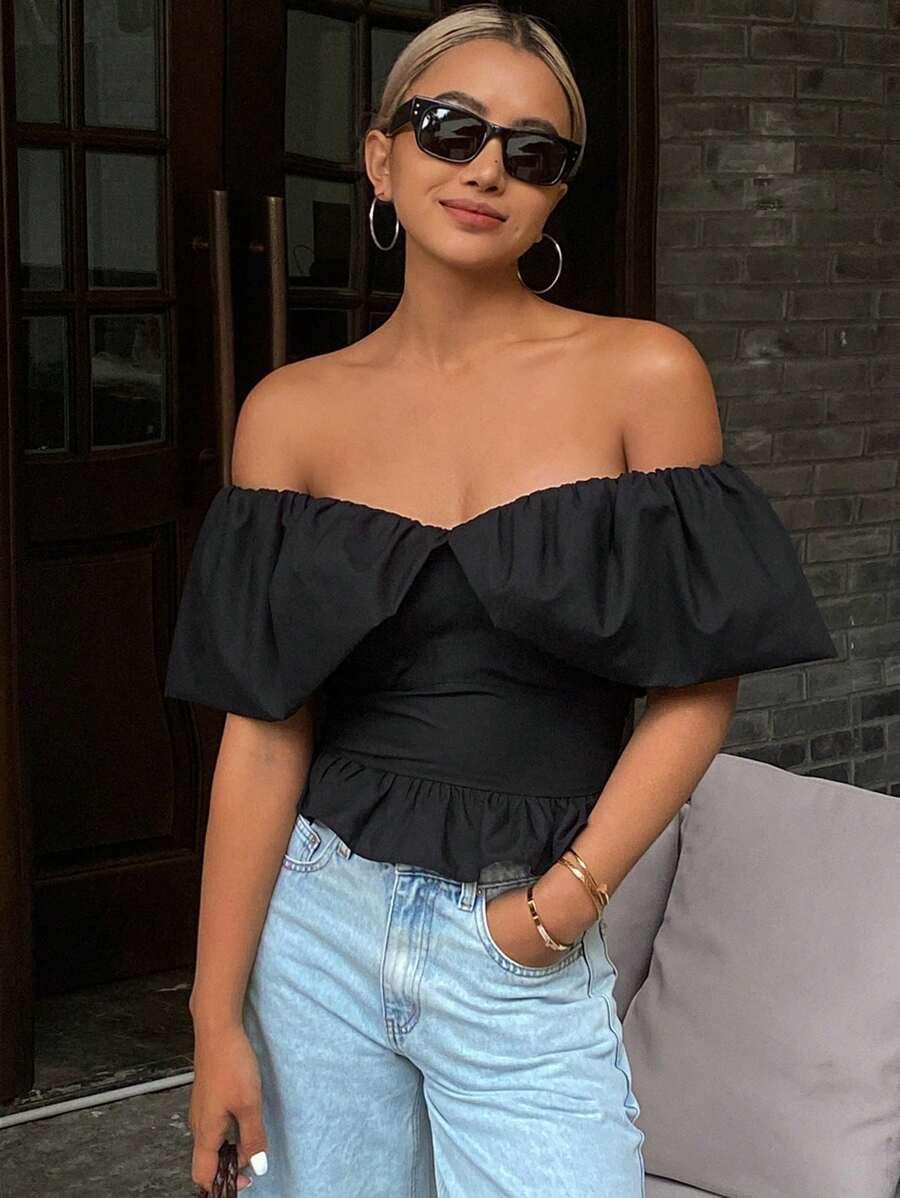 CZARNA BLUZKA FALBANY