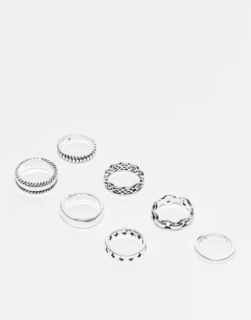 srebrne pierścionki 7-pack