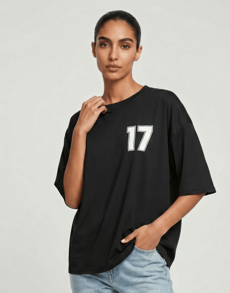 czarny t-shirt nadruk oversize