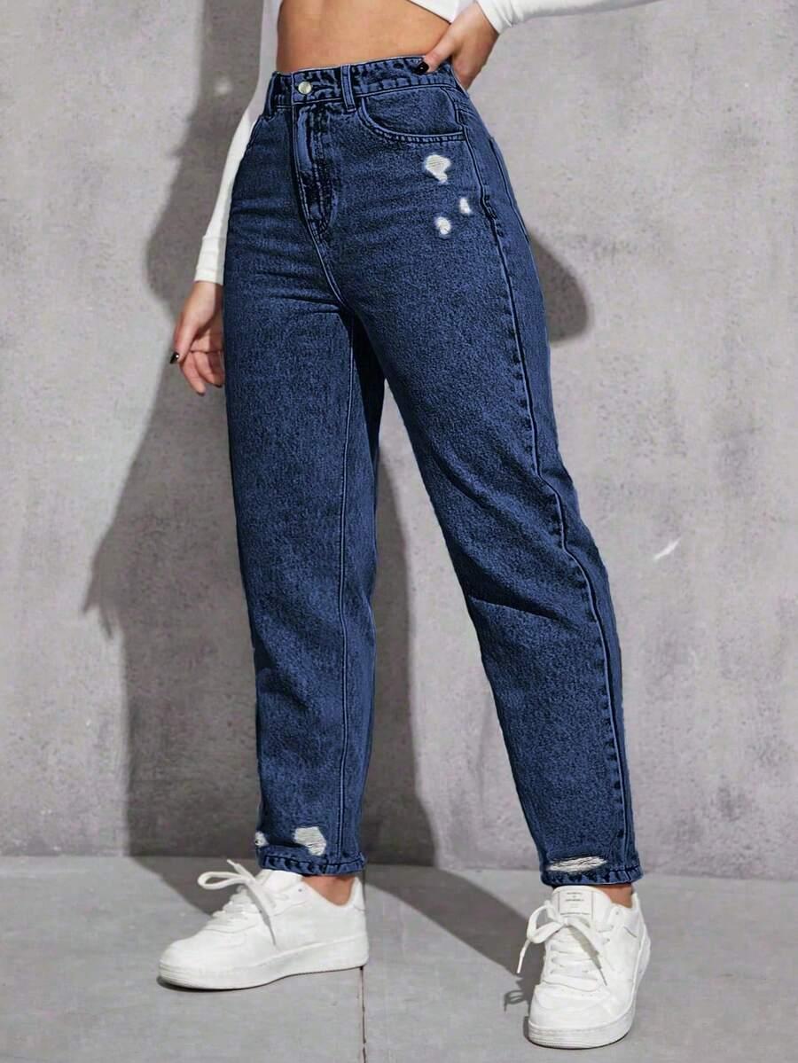 spodnie jeans prosta nogawka przetarcia