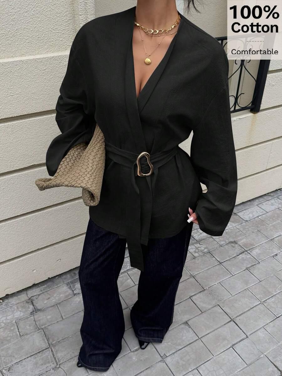 czarna koszula v-neck