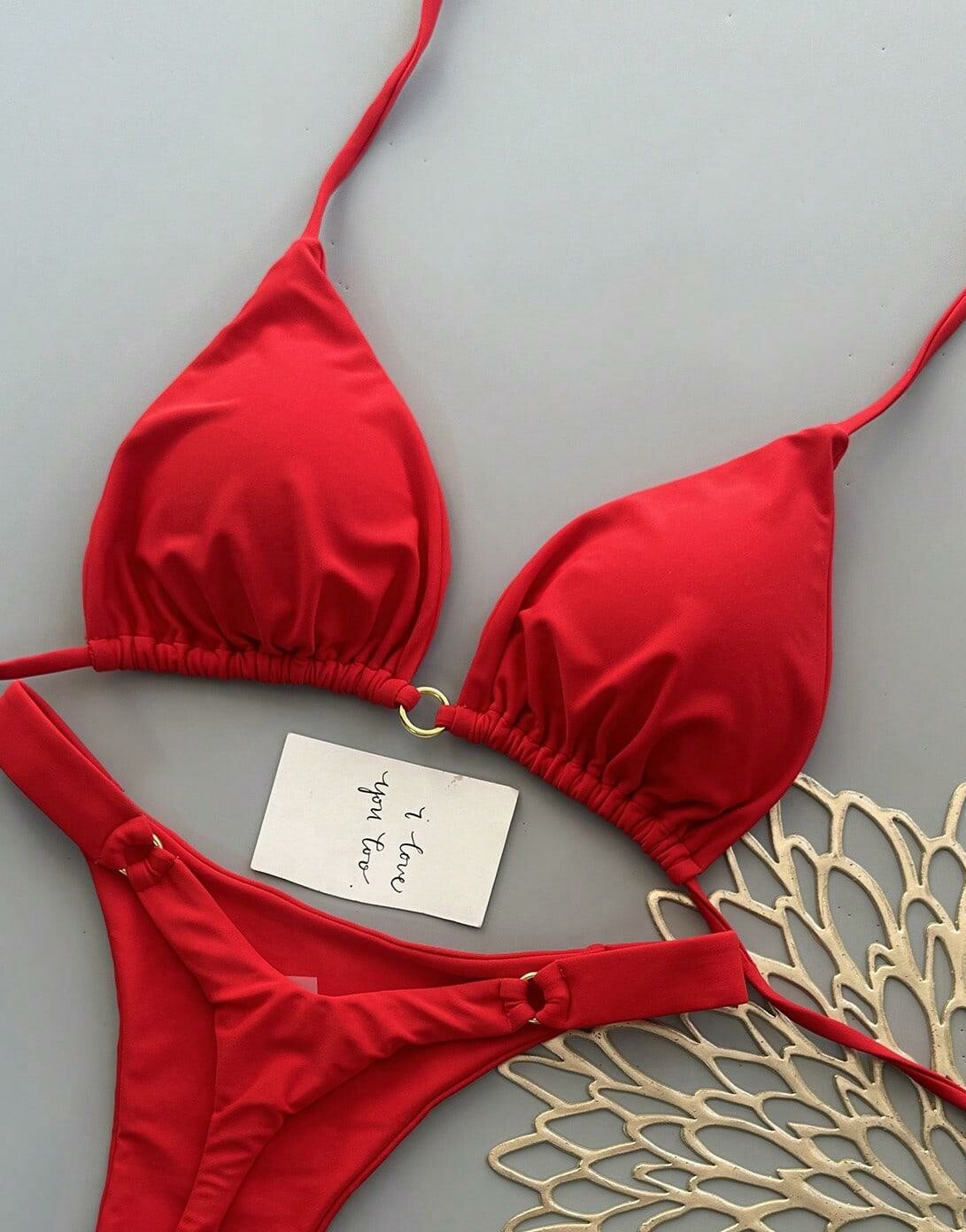 czerwona góra od bikini wiązanie
