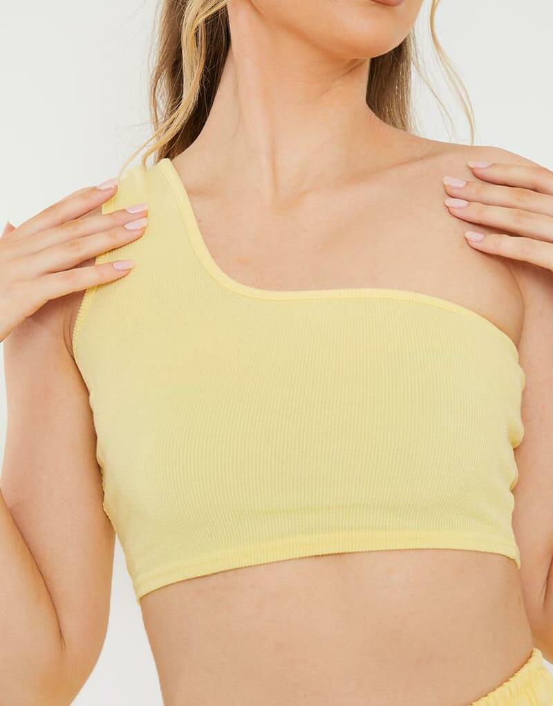 ŻÓŁTY asymetryczny CROP TOP PRĄŻKI