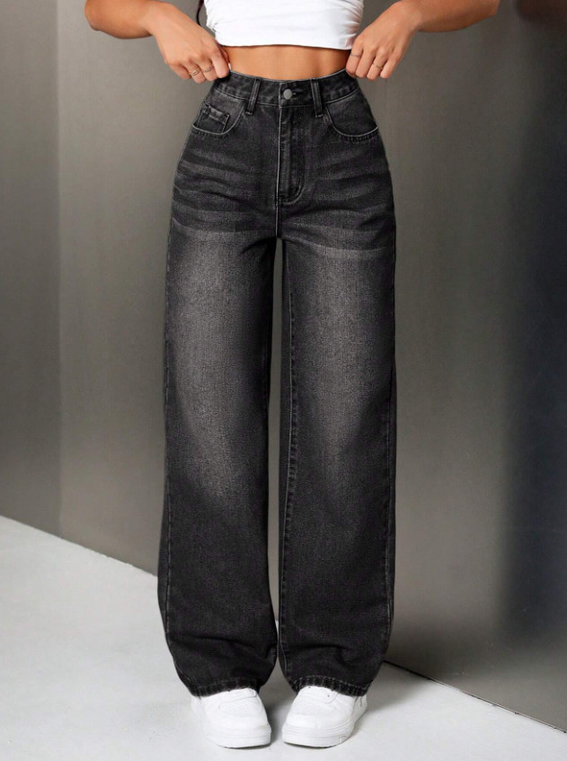 CZARNE SPODNIE JEANS PROSTA NOGAWKA 