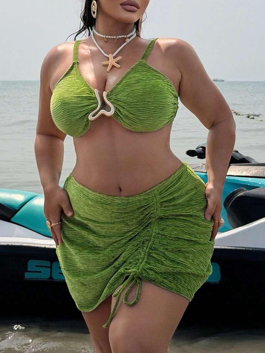 zielony komplet plażowy bikini spódnica