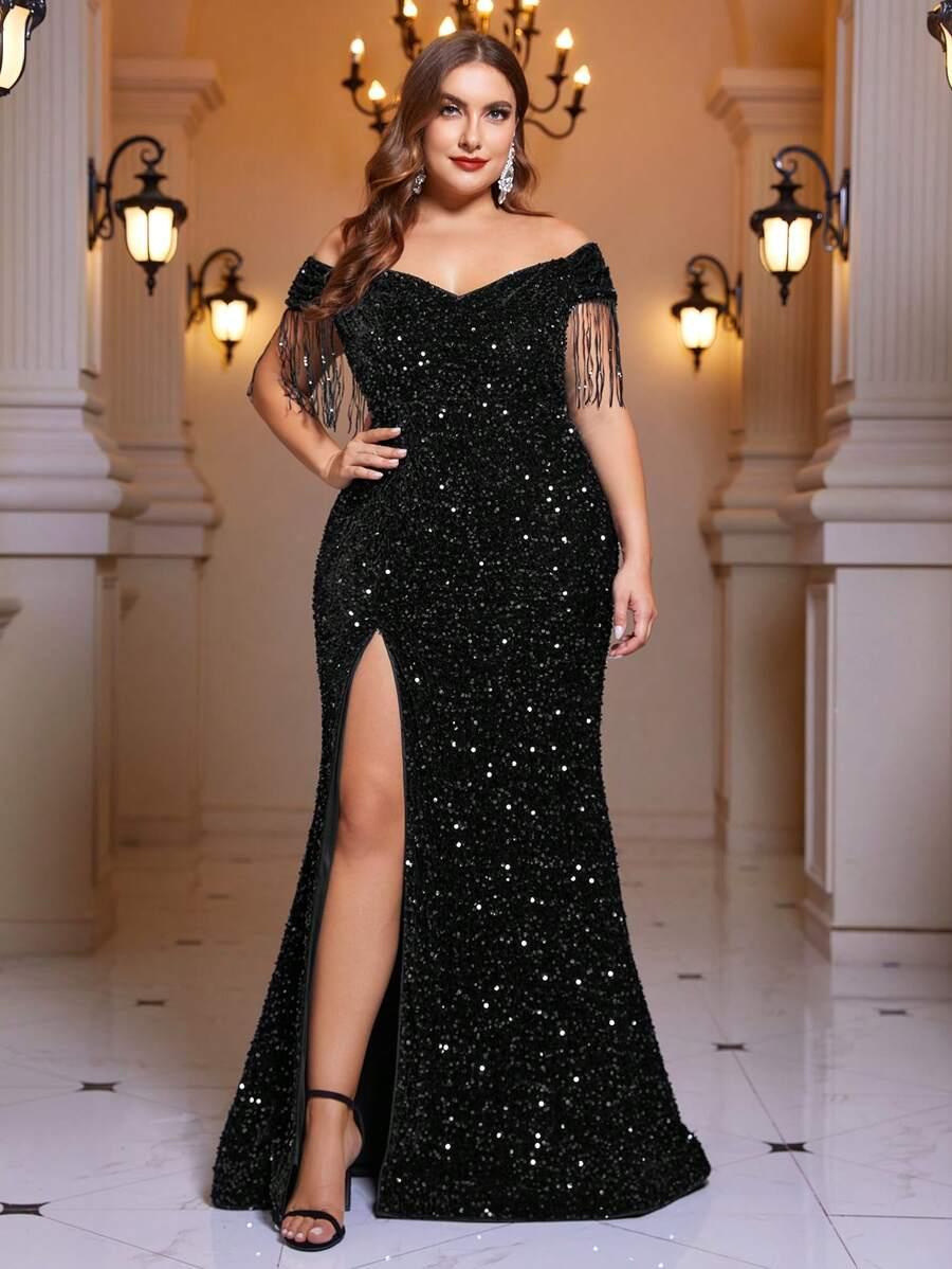 CZARNA MAXI SUKIENKA CEKINY