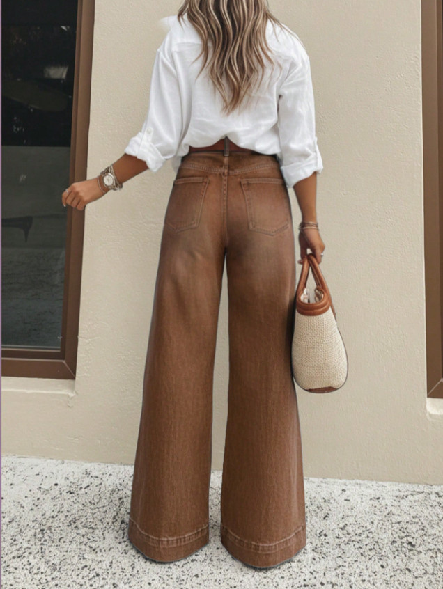 BRĄZOWE SZEROKIE SPODNIE JEANS