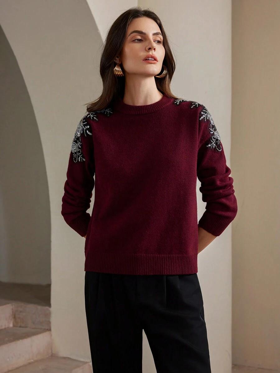 BORDOWY SWETER ZDOBIENIA