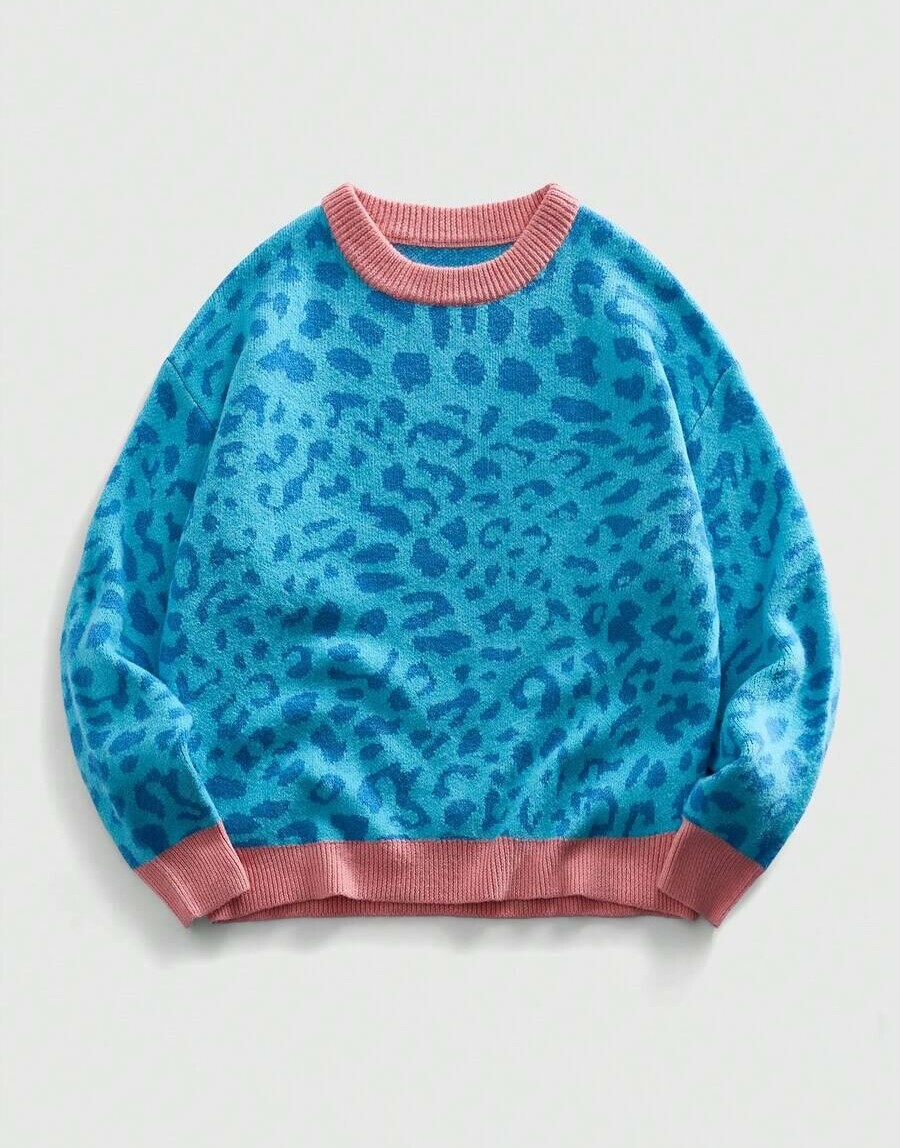 sweter długi rękaw kontrast animal print