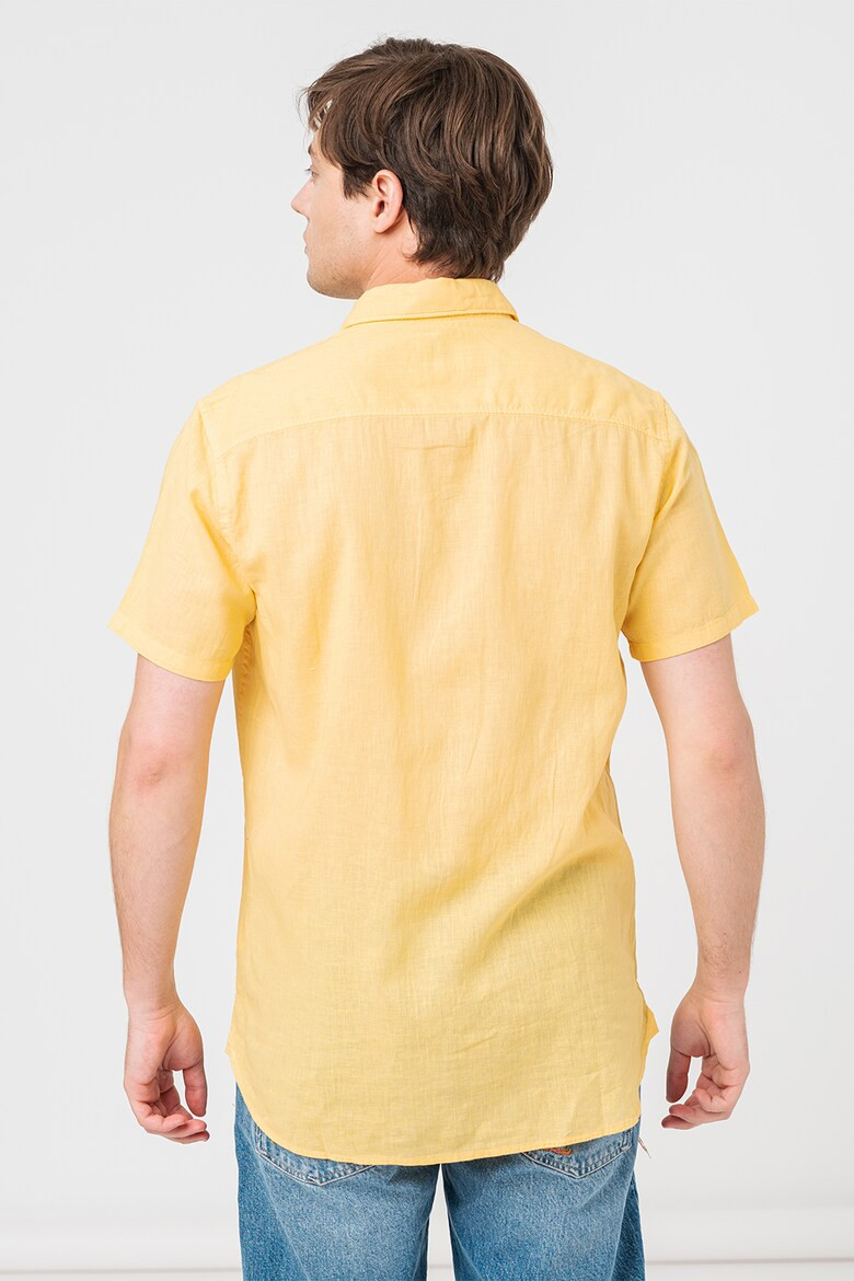 żółta koszula krótki rękaw logo regular fit len