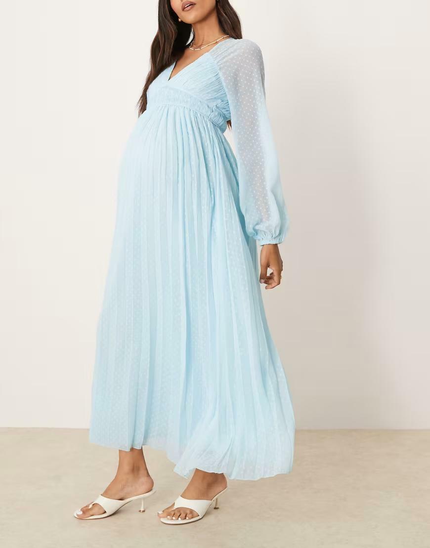 NIEBIESKA MAXI SUKIENKA V NECK