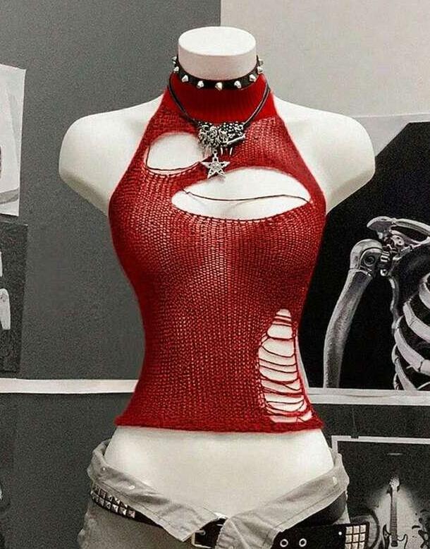 czerwony dzianinowy top