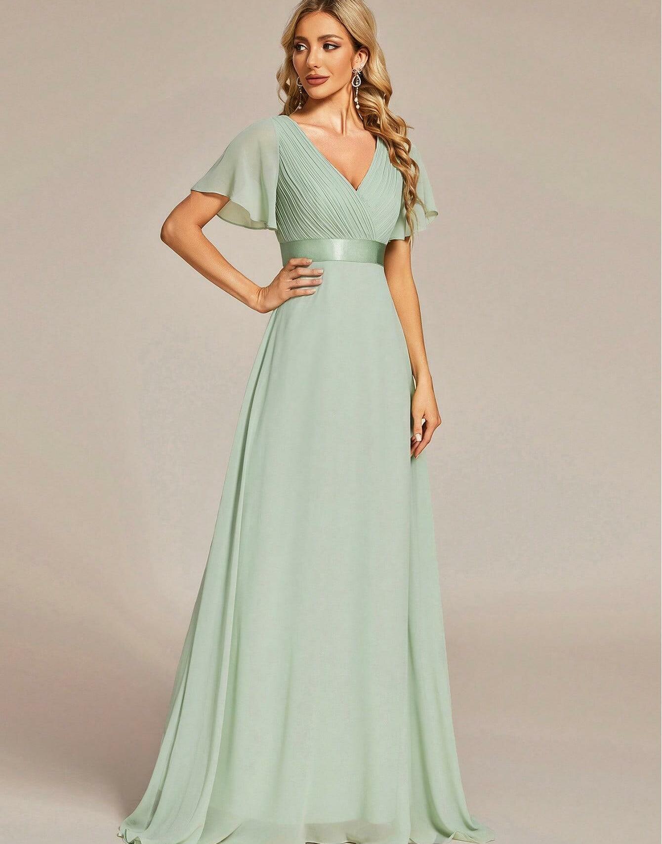 ZIELONA MAXI SUKIENKA V-NECK