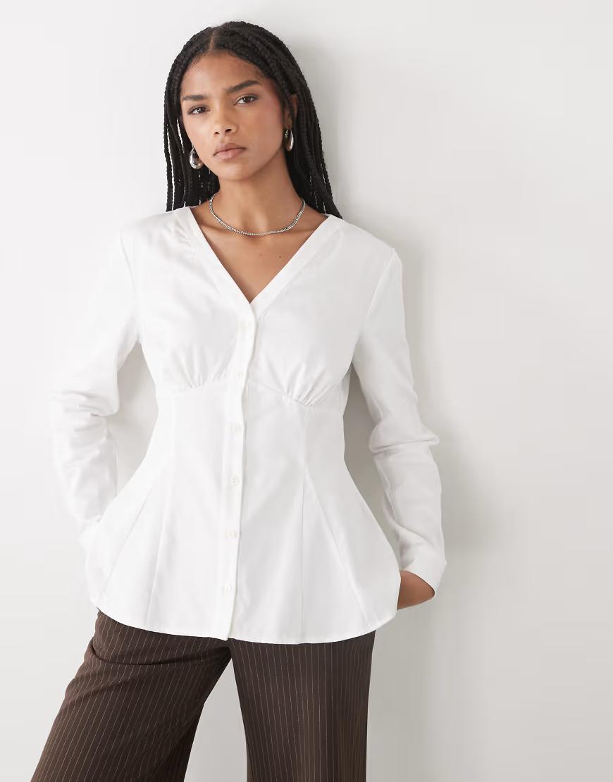 BIAŁA KOSZULA Z DŁUGIM RĘKAWEM V-NECK 