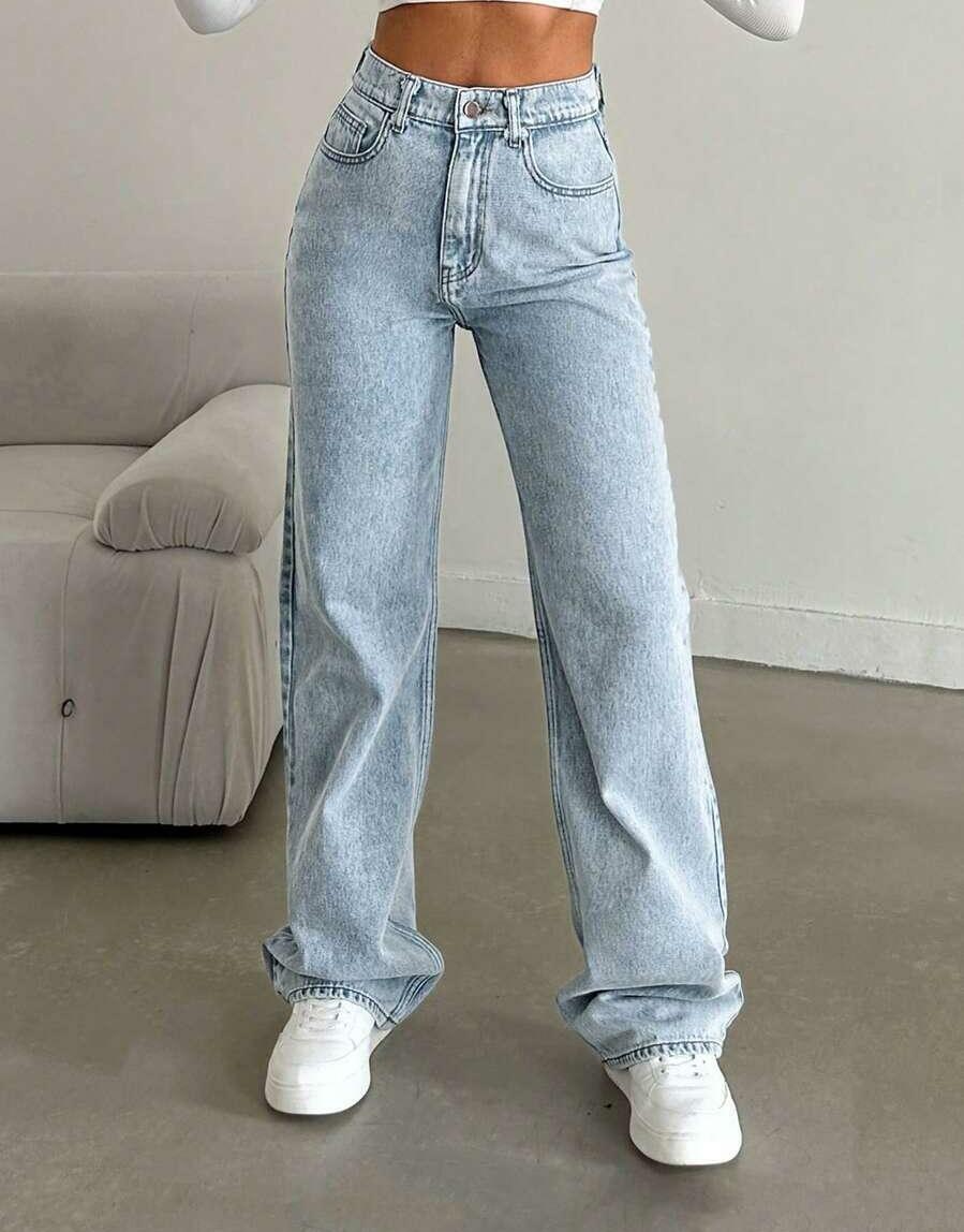 NIEBIESKIE SPODNIE JEANS WYSOKI STAN
