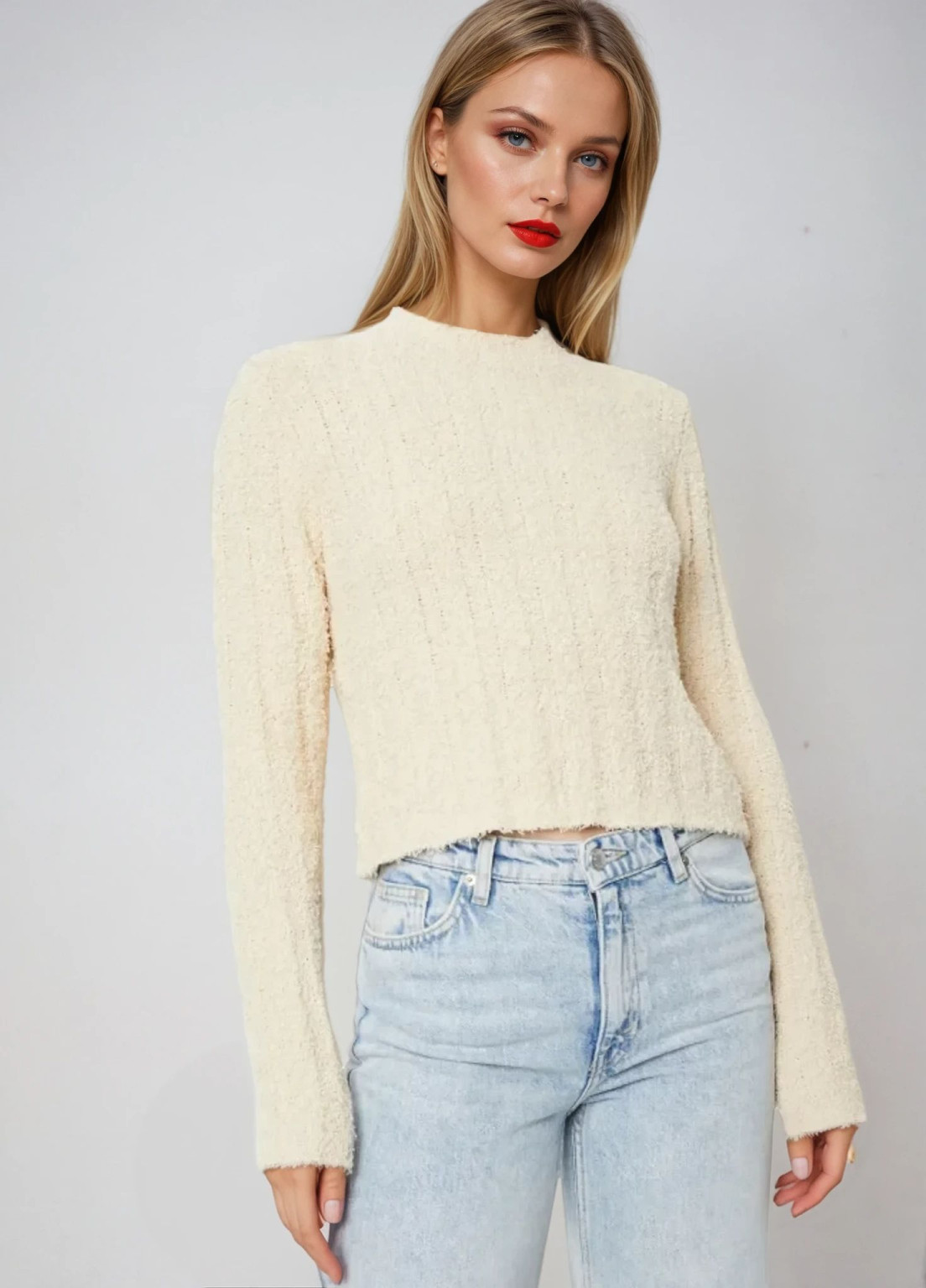 KLASYCZNY BEŻOWY SWETER STÓJKA