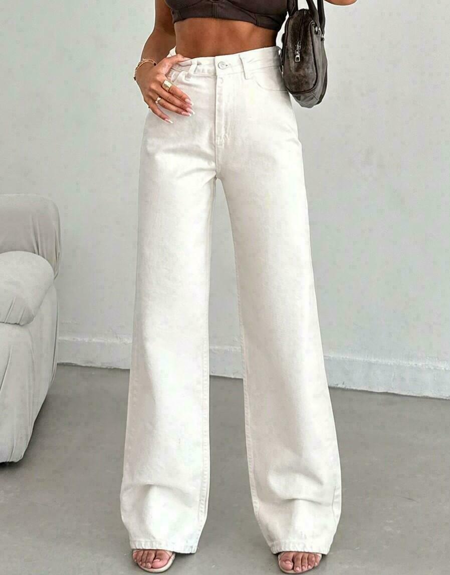 KREMOWE SPODNIE JEANS 