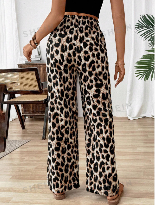 szerokie spodnie na gumce animal print casual 