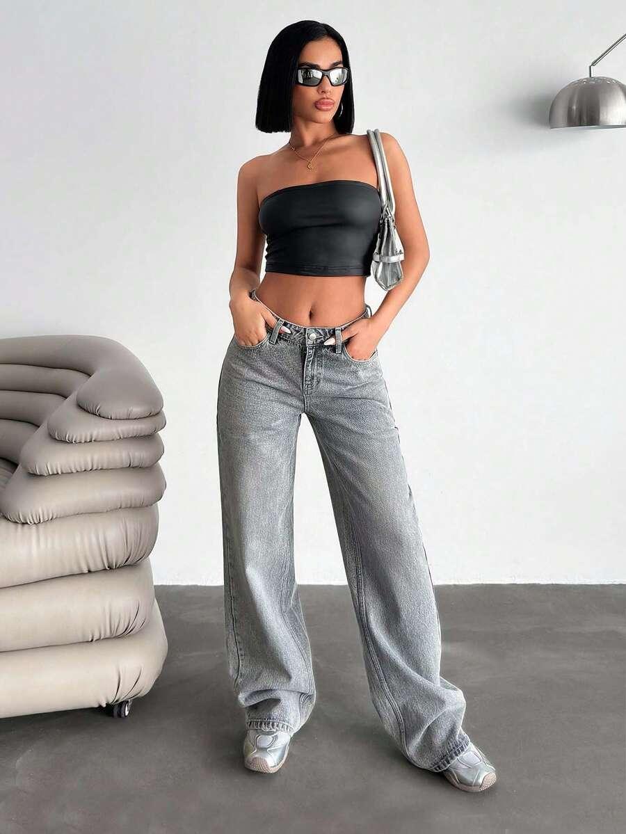 SZARE SPODNIE JEANSOWE
