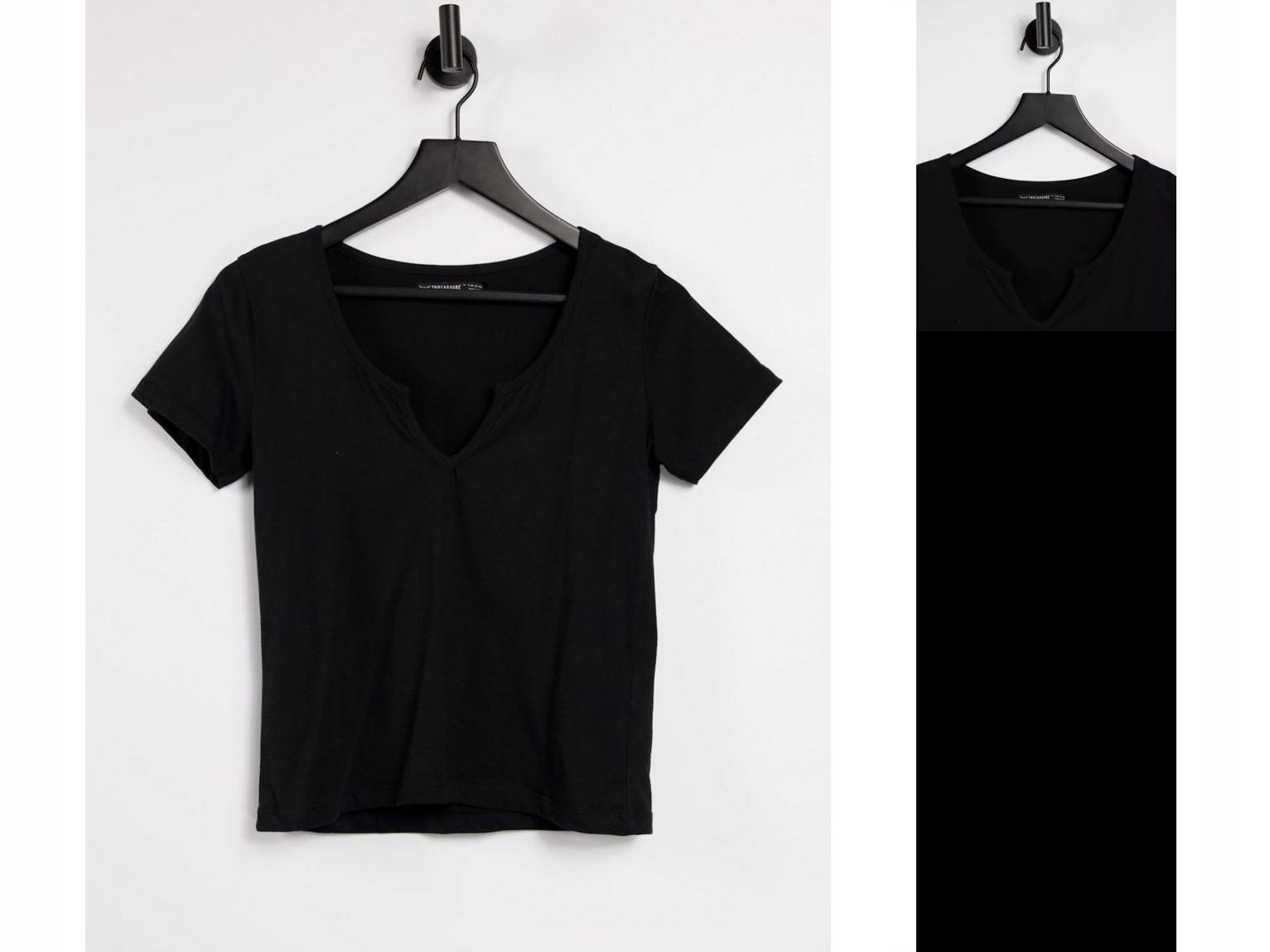 czarna bluzka krótki rękaw v neck