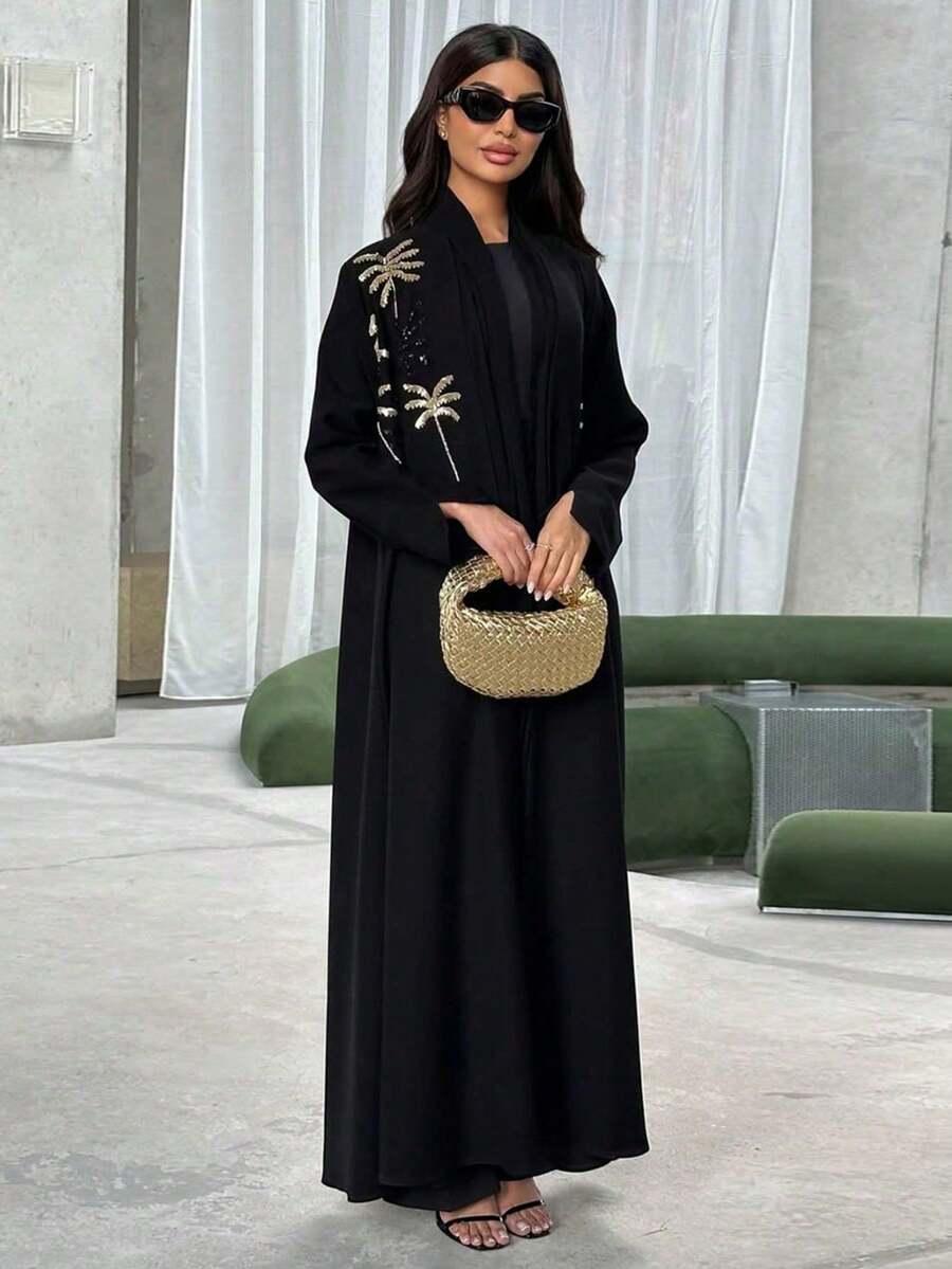 czarna narzutka abaya cekiny