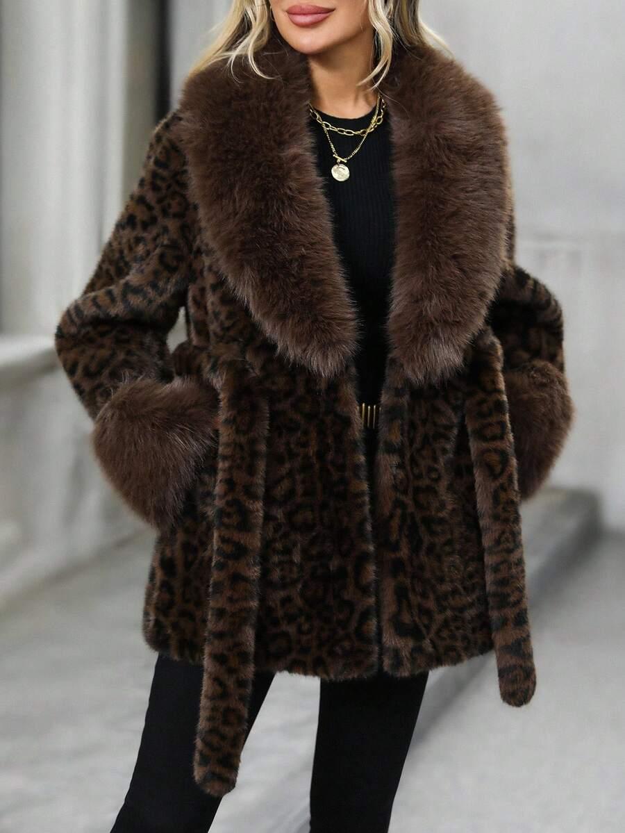 brązowe sztuczne futro animal print
