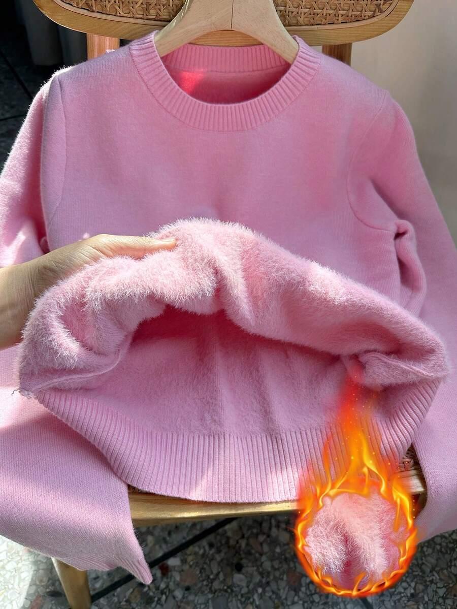 różowy sweter okrągły dekolt