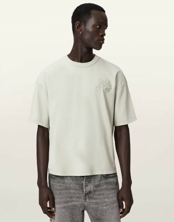 bawełniany zielony t-shirt okrągły dekolt logo haft