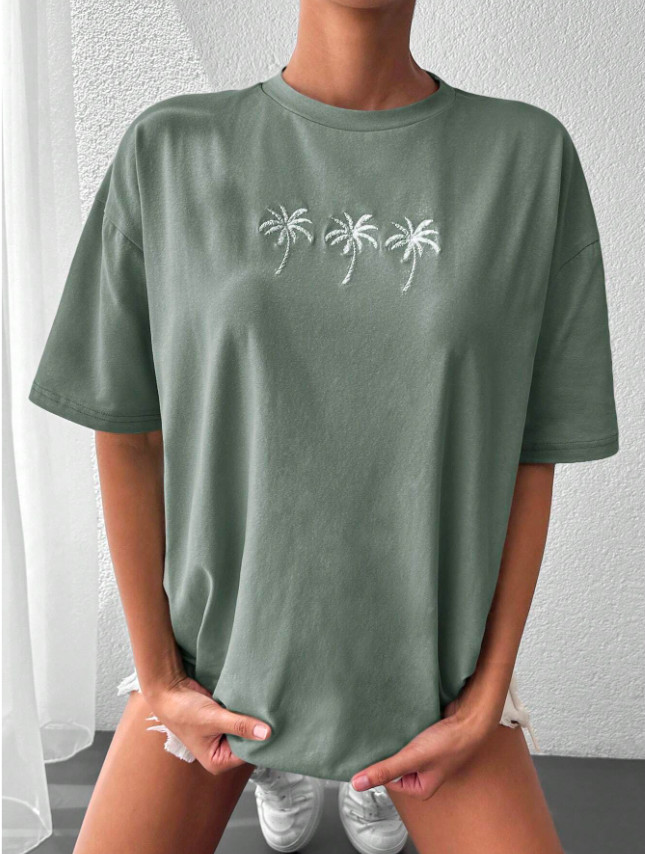 ZIELONY T-SHIRT HAFT PALMY