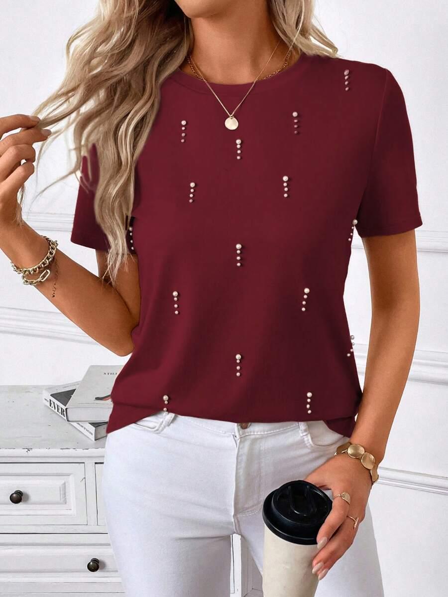 bordowy t-shirt krótki rękaw