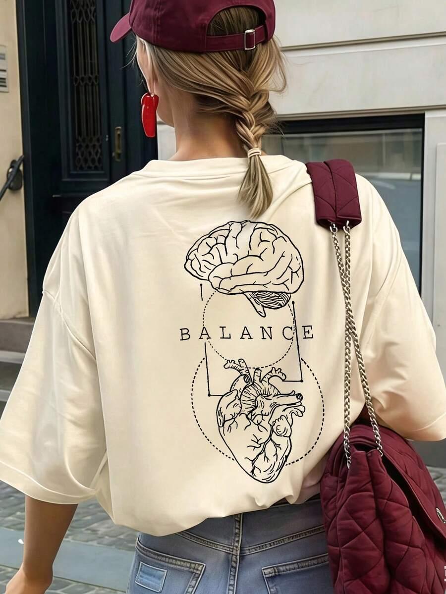 beżowy t-shirt print