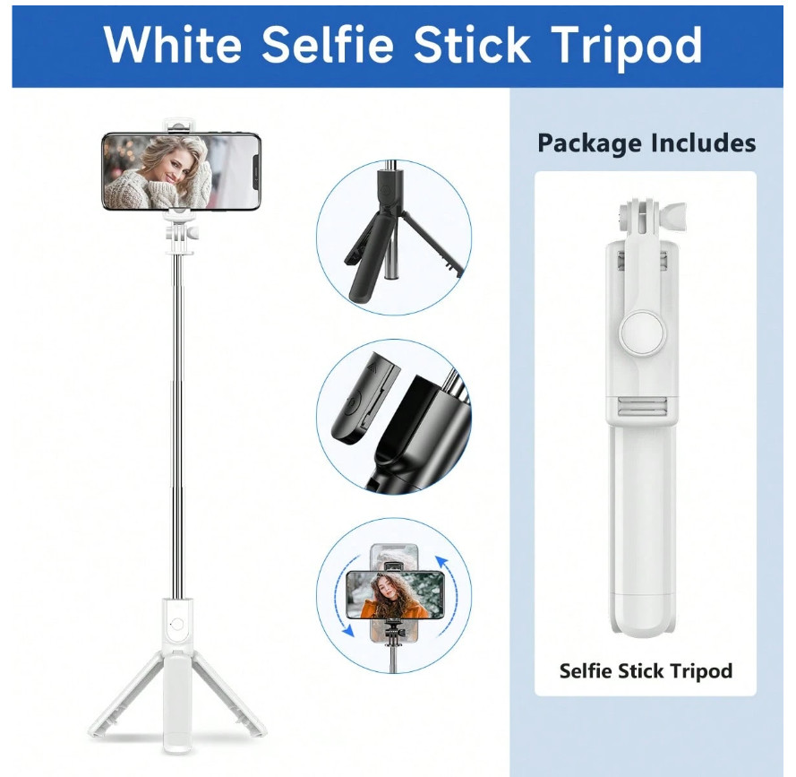 biały uchwyt selfie stick