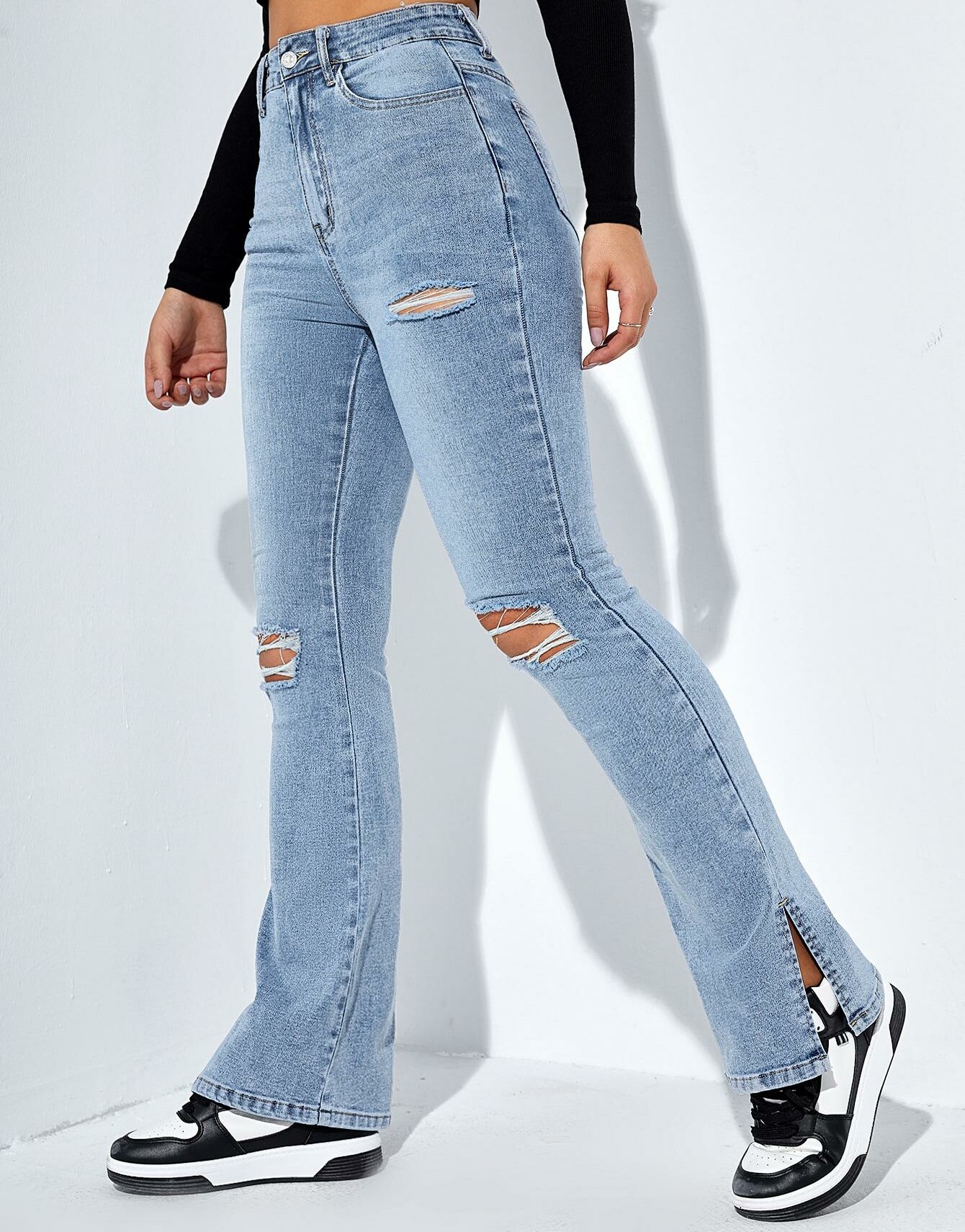 niebieskie spodnie ripped jeans