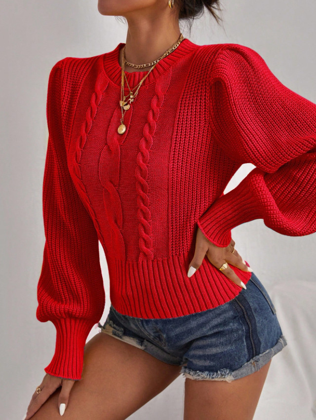 CZERWONY DZIANINOWY SWETER
